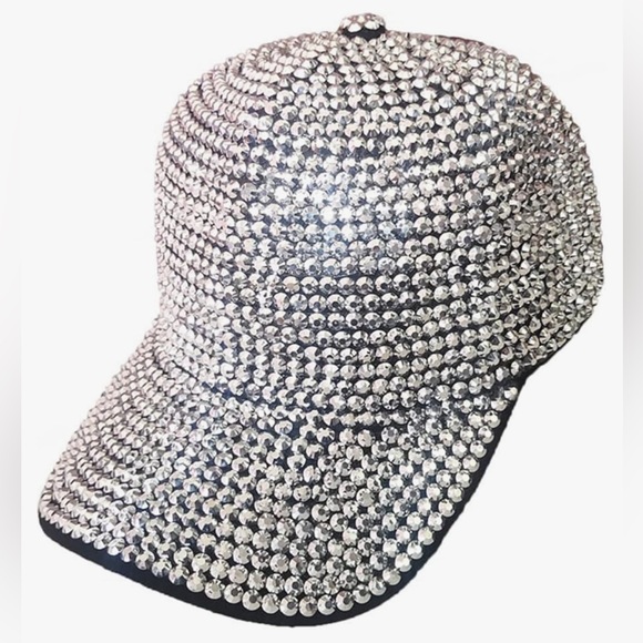 Full Bling! Silver Rhinestone Studded Baseball Cap - Adult OSFM - Picture 1 of 9